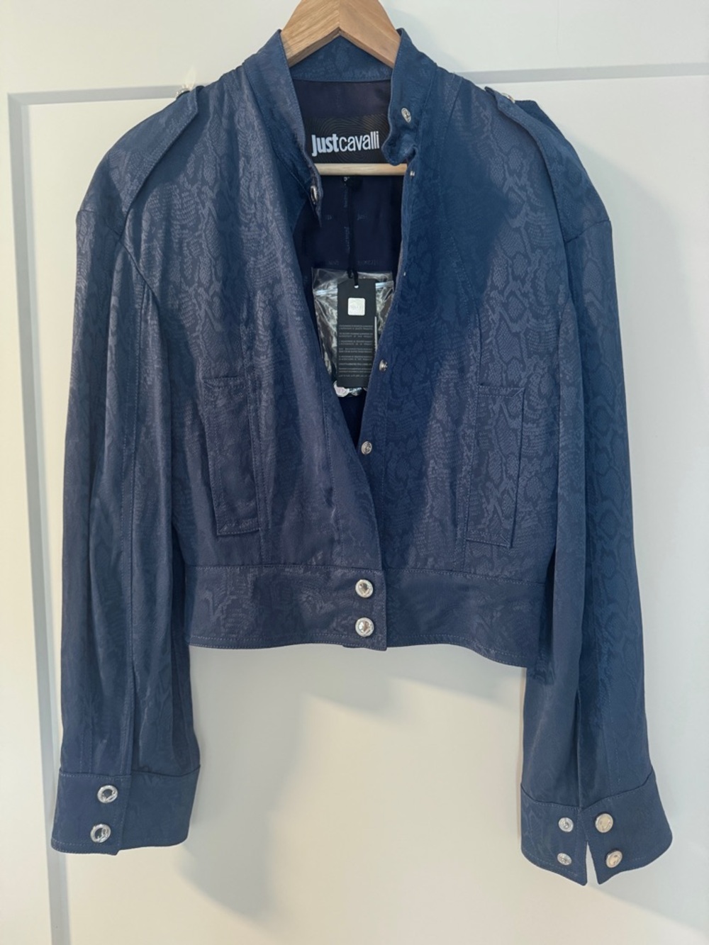 Just Cavalli Snakeskin Effect Cropped Jacket Satin Viscose